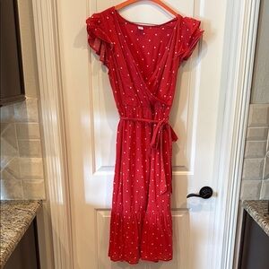 Old Navy Red and White Ruffled Wrap Sundress